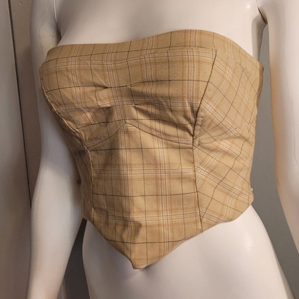Free people plaid corset top strapless out west western crop tan tube top sz 4 - Picture 8 of 15
